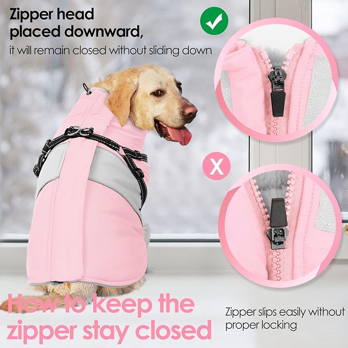 AOFITEE Dog Coat, Warm Dog Jacket with Harness Built in, Waterproof Coats for Small Dogs, Dogs Winter Coat Puffer Jacket with Zipper & Fleece Collar, Pet Snowsuit Sweater for Chihuahua Yorkshire, XS