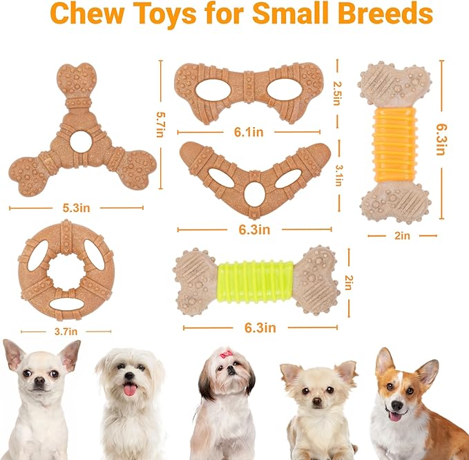 Dog Chew Toys for Aggressive Chewers, 6 Pack Tough Puppy Teething Toys, Interactive Dog Toys to Keep Them Busy for Small Dogs, 30lbs and Under