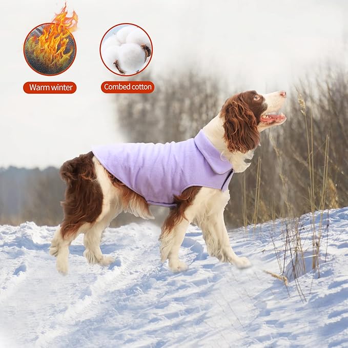 Fleece Dog Coat Winter Pet Jacket Reflective for Cold Weather for Large Medium Small Dogs(Purple,S)