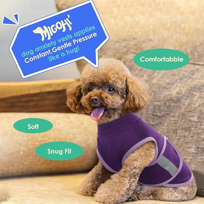 MIGOHI Dog Anxiety Relief Coat,Comfort Anxiety Vest for Dogs,Adjustable Dog Anxiety Calming Wrap for Fireworks,Thunderstorms,Travel, Separation,Anxiety Jacket for Small Dogs, XS,Purple