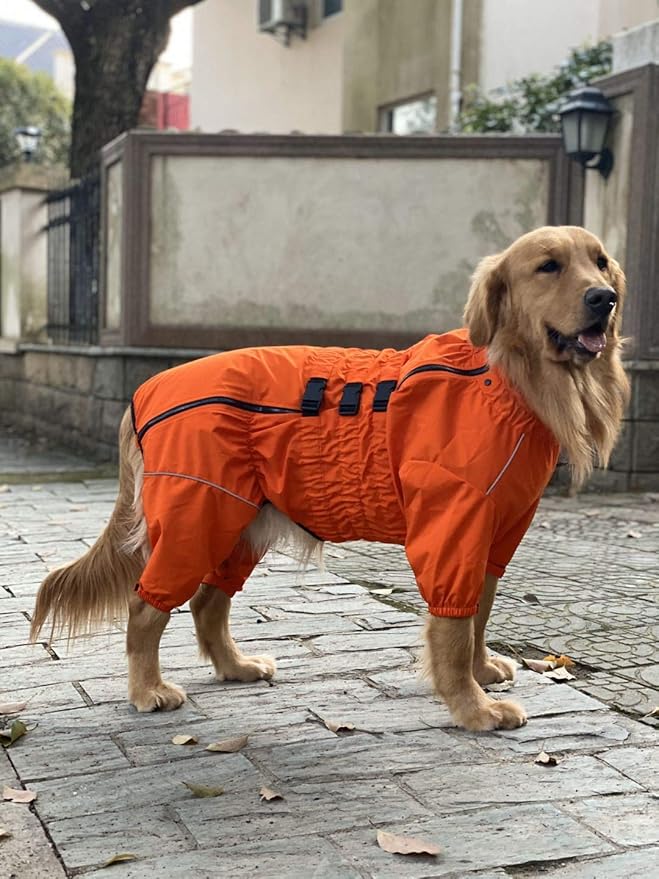 Dogs Waterproof Jacket, Lightweight Waterproof Jacket Reflective Safety Dog Raincoat Windproof Snow-Proof Dog Vest for Small Medium Large Dogs Orange 5XL