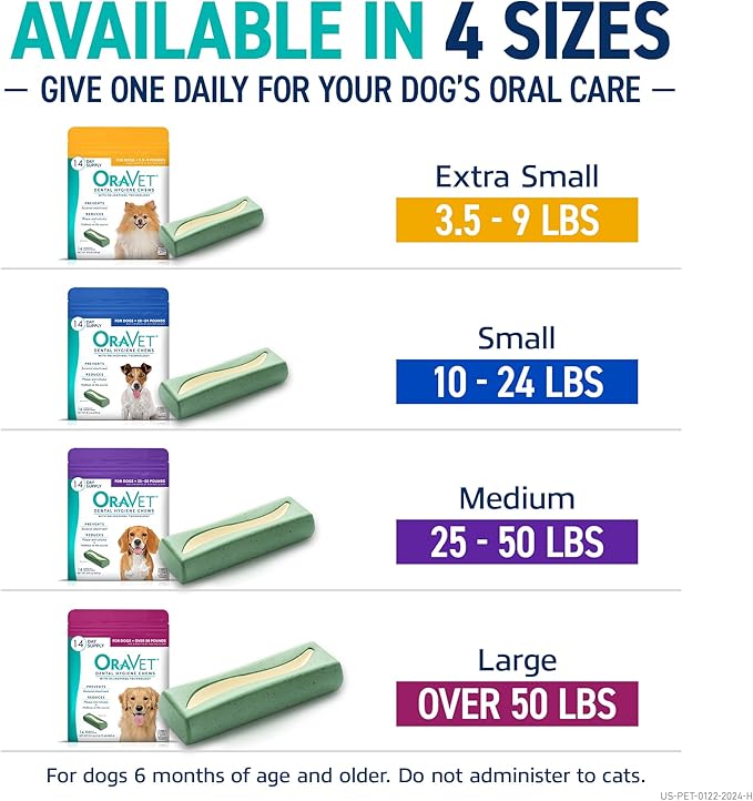OraVet Dental Chews for Dogs, Oral Care and Hygiene Chews (Extra Small Dogs, 3.5-9 lbs.) Yellow Pouch, 30 Count