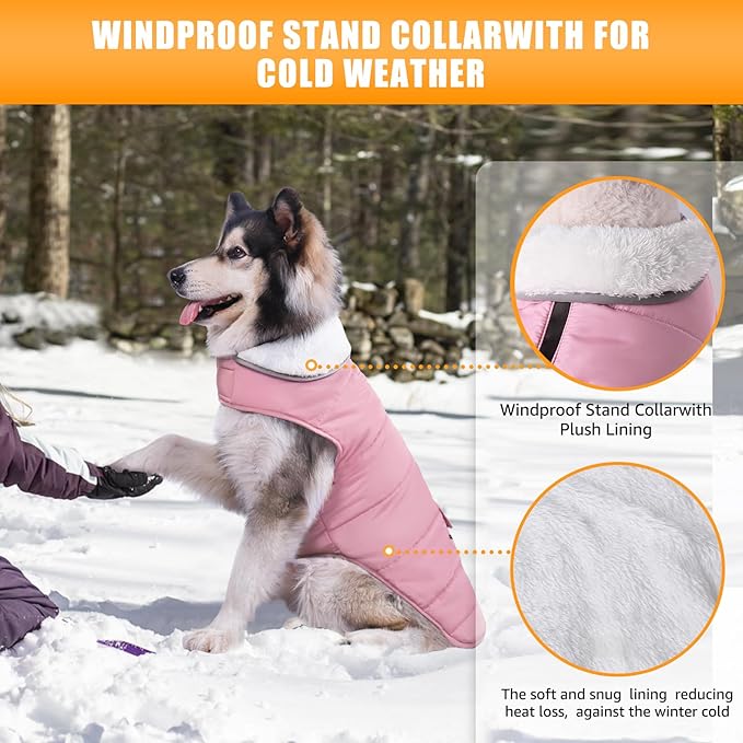 iBuddy Dog Winter Coats with Fleece Vest,Waterproof Warm Dog Snow Jacket Windproof, Reflective Adjustable Pet Dogs Cold Winter Coat for Dogs Girl Boy