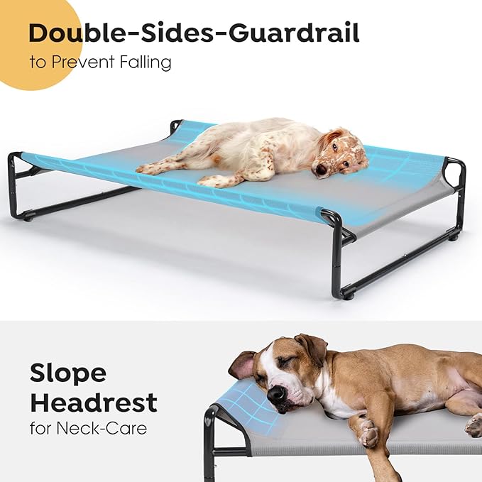 Veehoo Original Outdoor Elevated Dog Bed, Cooling Raised Dog Cot for Large Dogs, Portable Standing Pet Hammock Platform with Washable Breathable Mesh, No-Slip Feet, XX-Large, Grey, CWC2201