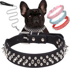 Spiked Dog Collar Soft Pu Leather Mushrooms Rivet Spike Studded Puppy Adjustable Pet Collars for Small Breeds (XS, Black Set)