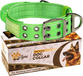 ADITYNA Heavy Duty Dog Collar for Medium Dogs - Reflective Green Collar with Handle for Training, and Walking - Wide, Thick, Tactical, Soft Neoprene Padded