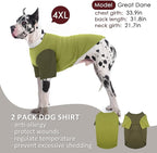 2 Pack Shirts for Large Dogs 4XL - Lightweight Breathable Dog Clothes, Prevent Overheating Summer Cool Tees for Doberman, Alaskan Malamute, Travel, Hiking, Beach, Lounge Wear, Sleep, Green