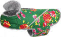 VIVAGLORY Snowrap Dog Coat, Jacket with Harness Hole & Velcro Closure, Dog Coat for Winter & Cold Weather, Fluffy Warm Fleece Lined Reflective Water Resistant for Puppy, XL, Northeast Florals-Green
