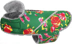 VIVAGLORY Snowrap Dog Coat, Jacket with Harness Hole & Velcro Closure, Dog Coat for Winter & Cold Weather, Fluffy Warm Fleece Lined Reflective Water Resistant for Puppy, XS, Northeast Florals-Green
