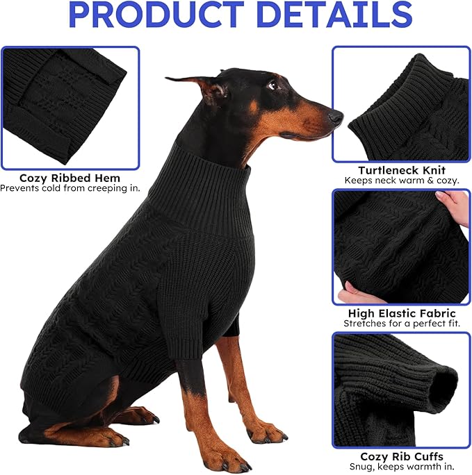 ASENKU Dog Sweater for Medium Dog Girls Boys, Fall Winter Turtleneck Long Sleeve Pet Christmas Sweater, Pullover Sweatshirt for Dachshund, Westie(Grey,Large)