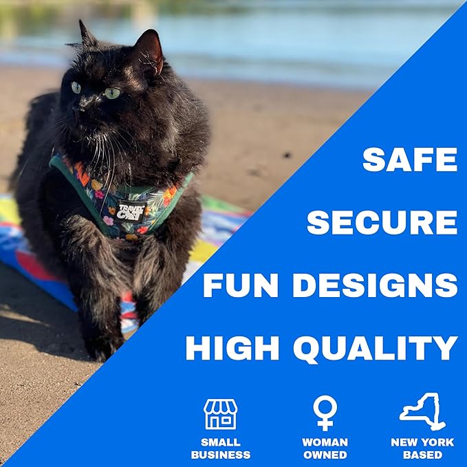 Travel Cat Harness and Leash Set - Adjustable Fit Mesh Cat Harness and Reflective Strap - Comfort Walking Vest for Kitten for Outdoor Walking, Hiking (Medium, Hawaiian)