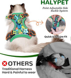 Halypet Cat Harness and Leash Set for Walking, Escape Proof Adjustable Vest Harness with 3-in-1 Integrated Buckles, Easy Control Soft Breathable Mesh with Reflective Strips for Cats, XS, Green Monster