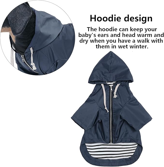 Dog Raincoat rain Jacket Raincoat Dogs Waterproof Small Medium Breeds Zip Closure Storage Pocket Harness Hole Blue L