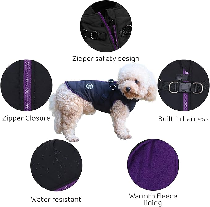 Norbi Pet Warm Jacket Small Dog Vest Harness Puppy Winter 2 in 1 Outfit Cold Weather Coat XS