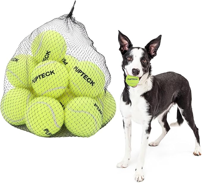 PUPTECK Squeaky Tennis Balls for Dogs, 2.5" Training Bouncy Ball Toys 12 Packs for Dogs Playing, Exercise and Fetch