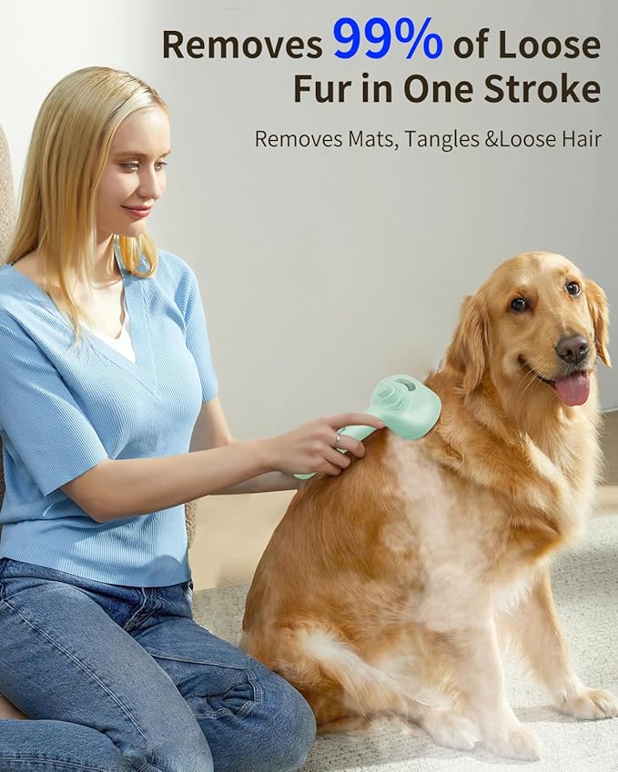 Dog Steam Brush 5 in 1 Cat Brush with Steam and Release Button Grooming Tool for Indoor Pets Cat Hair Removal Shedding Water for Small Animals Long Short Haired(GREEN)