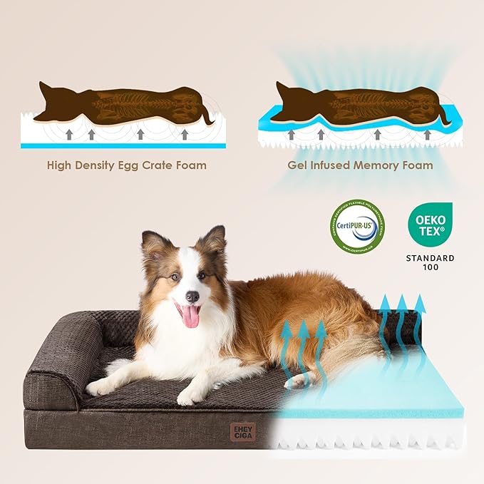 EHEYCIGA Memory Foam Dog Bed Large Sized Dogs, Pet Bed for Large Dog for Crate with Waterproof Liner, Pet Couch Bed Orthopedic with Washable Removable Cover, 35x23x6 Inches, Brown