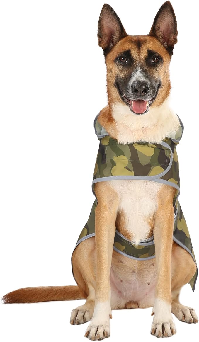 Dog Rain Coat for Large Dogs Waterproof Hooded Rain Jacket with Reflective Strips Leash Hole & Poncho Adjustable Fit (CamoDuck,XXL)