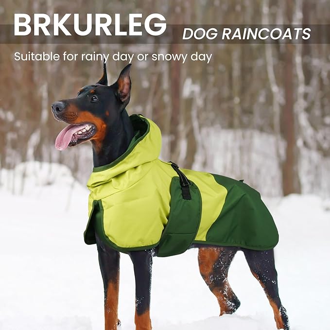 BRKURLEG Dog Raincoat for Small Medium and Large Dogs Waterproof Dog Rain Jacket Adjustable Hooded Dogs Raincoat Pet Rain Coat Poncho with Leash Hole, Reflective Strip, Green, L