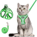 Cat Harness and Leash Set, Soft and Breathable Vest with Reflective Strip, Escape Proof Kitten Harness, Easy to Wear for Cats Walking and Traveling (Green, XS)