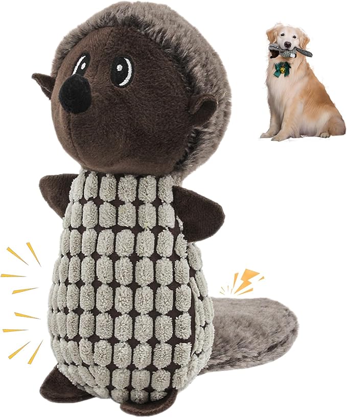 Crinkle Dog Toys Squeaky Plush No Stuffing Cute Puppy Stuffless Tough Rop Pull Toy, Fun Dog Stuffed Animals Durable Chew Set for Small Medium Large Pup (Large, Dark Brown Squirrel)
