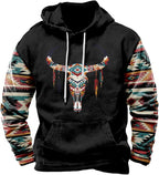 HOTYD Mens Western Aztec Sweatshirts Long Sleeve Fall Fashion Drawstring Pullover Vintage Graphic Cowboy Hoodie for Men
