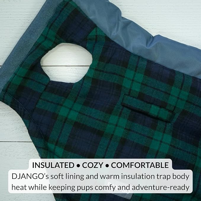DJANGO Reversible Puffer Dog Coat – Warm Winter Dog Jacket & Water-Repellent Insulated Dog Coat w/Harness Hole, Windproof, Adjustable Fit for Small & Medium Dogs, Dachshunds – Twilight Blue, Medium
