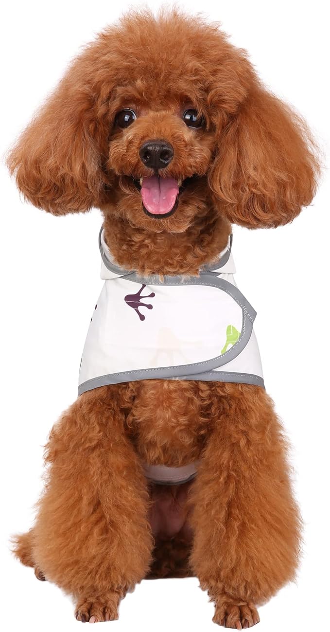 Dog Raincoat for Small Dogs Puppies Waterproof Hooded Rain Jacket with Reflective Strips Leash Hole & Poncho Adjustable Fit (FrogPaw,S)