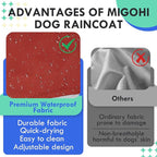 MIGOHI Dog Rain Jacket, Reflective Rain Coat for Medium Dogs | Adjustable Hind Leg Straps Rainproof, Waterproof & Windproof Coat for Rainy Days, Dog Poncho with Back Leash Hole, Red, 2XL