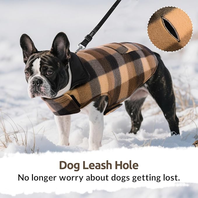 ASENKU Dog Winter Jacket Plaid Reversible Vest, Waterproof Dog Coat for Cold Weather, Perfect for Small to Large Dogs (Coffee, 2XL)