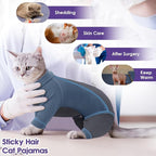 SUNFURA Hair Sticky Cat Clothes, Cat Sweater for Cats Only, 4-Legged Fleece Sweaters Kitten Pajamas Reduce Shedding Fur, Warm Pullover Shirts for Cats, Blue M