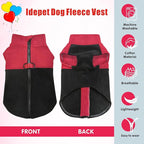 Idepet Dog Fleece Vest Sweater Zip Up Warm Pullover Dogs Jacket with D-Ring Leash Winter Cold Weater Coat Pet Sweatershirt Clothes Hoodie for Small Medium Dogs Boy Girl (Red/Black, S)