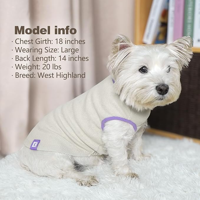 KYEESE 2Pack Dog Shirts Waffle for Small Dogs, Stretchy T-Shirts, Lightweight Tank Top, Sleeveless Vest, Breathable Cat Shirt, Medium, Purple + Grey