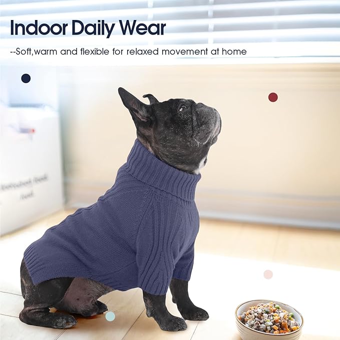 IECOii Dachshund Sweater,Turtleneck Dog Sweater for Small Medium Dogs Girl Boy,Stretchy & Breathable,Warm Knitted Pullover Coat,High Neck Knitwear for Cold Weather Indoor & Outdoor Wear (Blue,M)