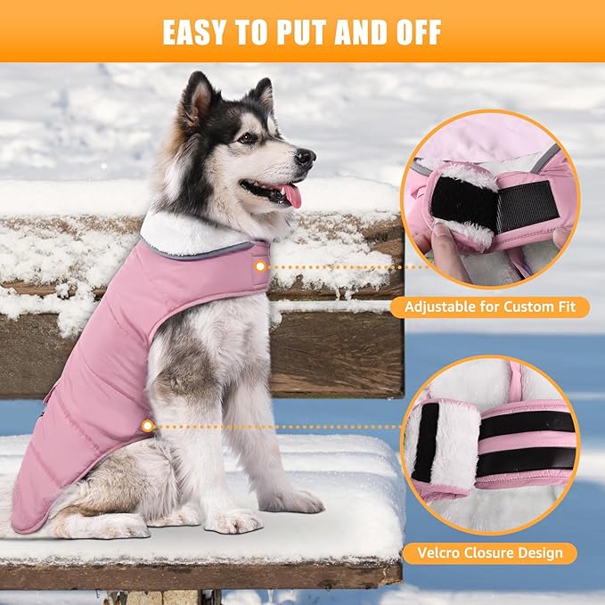 iBuddy Dog Winter Coats with Fleece Vest,Waterproof Warm Dog Snow Jacket Windproof, Reflective Adjustable Pet Dogs Cold Winter Coat for Dogs Girl Boy