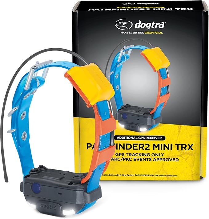 Dogtra Pathfinder 2 Mini TRX Additional Receiver Dog GPS Tracker LED Light Blue Collar SmartWatch Compatible Rechargeable Waterproof Free Offline Maps No Monthly Fee Smartphone Required