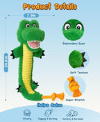Swooflia Dog Rope Toy - Interactive Cute Dinosaur Squeaky Plush Toys No Stuffing, Teeth Cleaning for Small Medium and Large Dogs, Durable Puppy Tug of War Chew Toy for Training and Play
