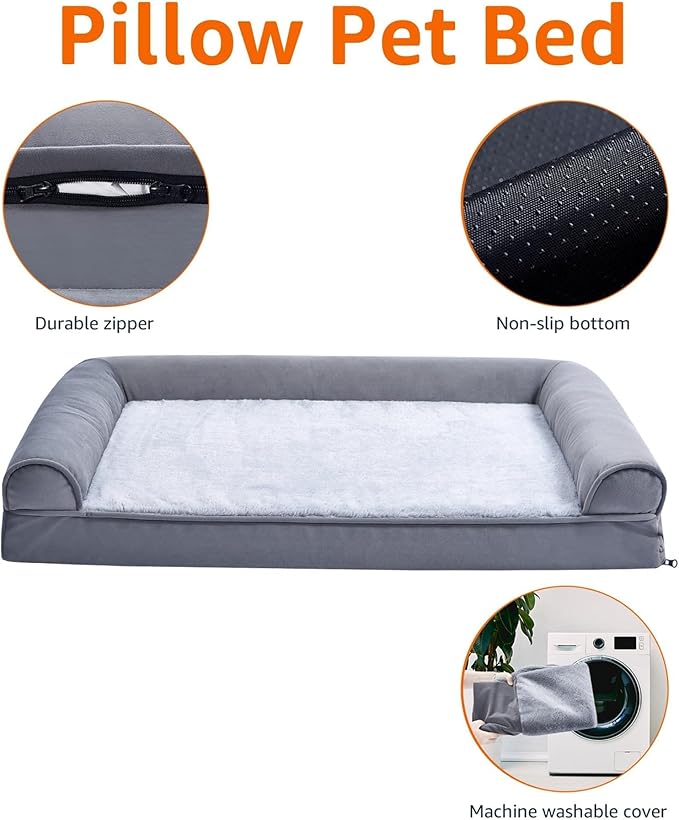 Amazon Basics Living Room Couch Dog Bed with Premium Foam, Pressure-Relief Support for Dogs up to 30lbs, Machine Washable Cover, Medium Sized (30" x 20"), Grey