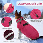 SAWMONG Dog Coat, Warm Dog Winter Coat, Waterproof Fleece Jacket, Cold Weather Dogs Jacket (2XL,Rosered)