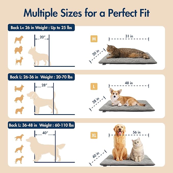 Dog Heating Pad (48"x28") - Waterproof Electric Heated Mat & Pet Bed for Indoor and Outdoor Use, Chew Resistant Cord, Machine Washable Cover with Wheat Pattern Quilting, for Cats and Pets