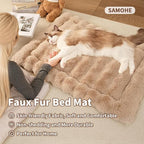 Cat Beds for Indoor Cats Faux Fur Pet Pad Mat Plush Kitten Bed with Non-Slip Bottom for Carriers/Couch Dog & Puppy Friendly 35 x 27 Inch X-Large Coffee