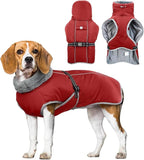 Dog Winter Jackets for Large Dogs,Size L Warm Pet Coat with Leash Hole,Waterproof Dogs Snowsuits Warm Pet Jacket Fleece Cold Weather Coats Reflective Puppy Vest,Dog Cold Weather Coats,Red,L