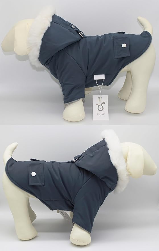 Pet Warm Dog Coat for Winter Dog Clothes Hooded Dog Jacket for Small Puppies Medium Large Dog Cat Clothes Insulated Padded Snow Jacket for Cold Weather Faux Fur (X-Small, Slate Blue)