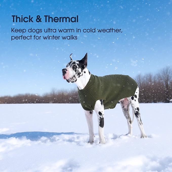 IECOii Big Dog Sweater - Extra Large Dog Sweater for Cold Weather in Army Green, 4XL for Doberman & Great Dane
