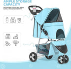 Magshion 3-Wheel Pet Stroller, Foldable Travel Jogger for Small & Medium Dogs & Cats (Up to 33lbs), Lightweight Carrier with Breathable Mesh Cover, Cup Holder & Storage Basket, Mint Green
