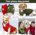 Syhood 2 Pieces Dog Jacket 2 Layers Fleece Lined Dog Jacket Warm Soft Windproof Small Pet Coat for Winter Cold Weather(M,Red,Green)