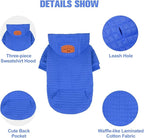 BEAUTYZOO Medium Dog Hoodie Sweater with Pockets, Dog Clothes for Small Medium Dogs Boy Girl, Waffle-Like Laminated Cotton Pet Coats with Hat and Leash Hole, Blue XL