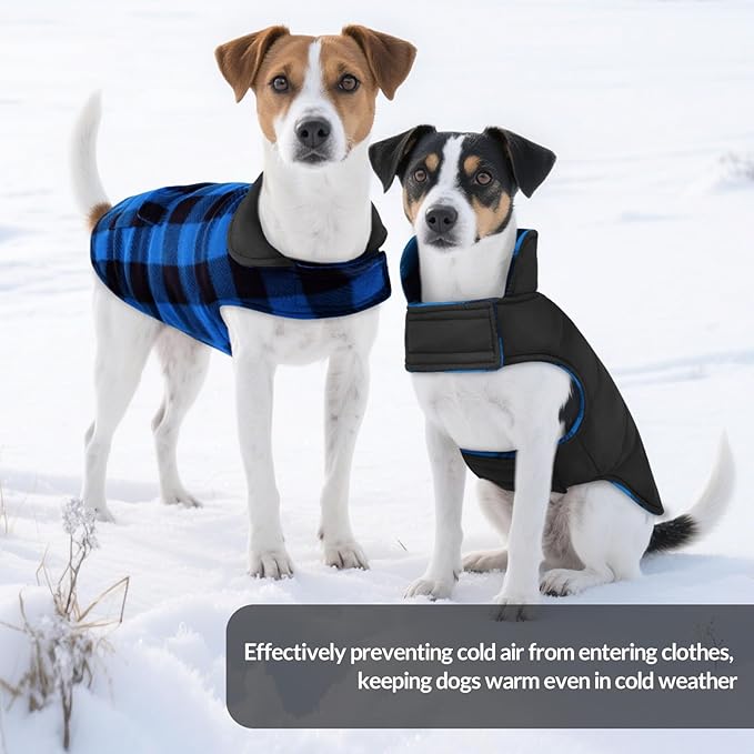 ASENKU Dog Winter Coat, Fleece Doggie Jacket Plaid Reversible Vest Waterproof Windproof Cold Weather Clothes for Small Medium Large Dogs (Blue,3XL)