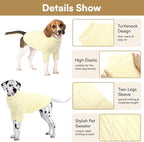 Queenmore Large Dog Sweater,Dog Sweaters for Large Dogs Male Female,Thanksgiving Fall Knit Sweater for Dogs,Turtleneck Thick DogSweaters,Winter Knitwear Pet Clothes for Corgi,French Bulldog(Beige,L)