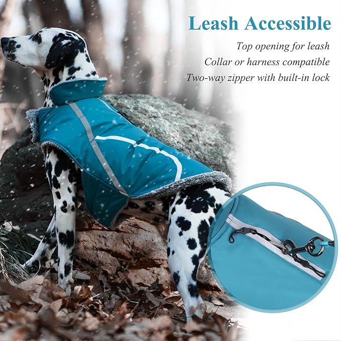 VIVAGLORY Frostfit Dog Coat, Dog Jacket for Winter & Cold Weather, Warm Fluffy Fleece Lined Water Resistant Reflective for Puppy, Coat with Velcro Fastening & Leash Hole, XS, Turquoise